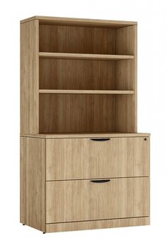 a wooden bookcase with two drawers