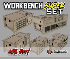 the workbench super set is ready to be assembled and shipped in your choice of materials