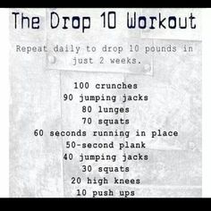 an old poster with instructions on how to do the drop 10 workout in just 2 weeks