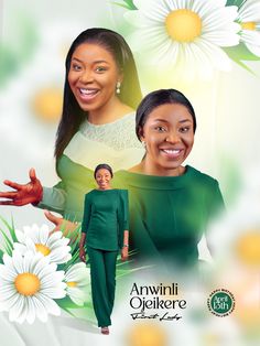 an image of two women with flowers in front of them and the words annni okere