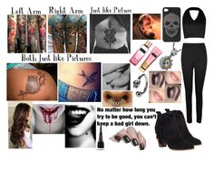 a collage of photos with tattoos and other things on them including shoes, bracelets, necklaces