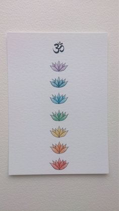 a card with an image of the seven chakras in different colors on it