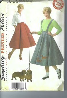 a women's skirt and top sewing pattern with an image of a dog on the leash