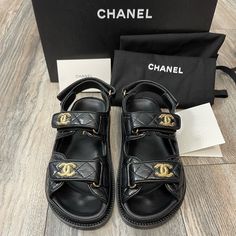 New Chanel Dad Sandals 24 S Collection With Gold Hardware Complete Set Rare Item Chanel Dad Sandals, Dad Sandals, Wealthy Women, Chanel Casual, Chanel Sandals, Christian Louboutin Women, Gucci Men Shoes, Dolce And Gabbana Man, Tory Burch Miller Sandal