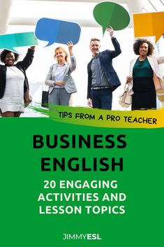 a book cover with people holding speech bubbles in front of them and the title tips from a pro teacher business english 20 engaging activities