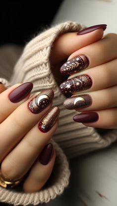 Boho Nails, Unghie Nail Art, Thanksgiving Nails, Winter Nail Art, Fall Nail Designs, Nail Polishes, Winter Nails