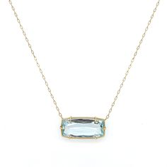 Gold Necklace - A cushion-cut, horizontally-mounted 7.12ct aquamarine is frame-set in 14k gold on an adjustable chain that can be worn either 16 or 18 inches. Hook clasp closure. Aquamarine Fine Jewelry, Aquamarine Necklace, Glass Furniture, Artful Home, Hook Clasp, Unique Gemstones, Frame Set, Artistic Jewelry, Fine Furniture