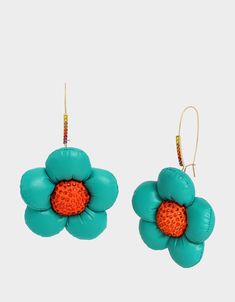 BETSEYS PUFFY FLOWERS HOOK EARRINGS TEAL Teal Accessories, Stones Earrings, Shepherds Hook, Metal Fabric, Happy Hippie, Teal Flowers, Teal Fabric, Fabric Flower, Blue Jewelry