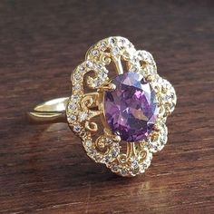 New 18k Gold Plated Over 925 Silver Filled Oval Cut Amethyst Diamond Ring For Women Stamped 925. All Gemstones Are Simulated. A Jewelry Box Included. Ready To Ship Same Day. Feel Free To Ask Any Question. All Photos Are Real Time From Actual Object No Stock Photo Used. Color Might Be Slightly Different Due To Lighting. Diamond Ring For Women, Gold Amethyst Ring, Amethyst And Diamond Ring, Closet Storage, Ring For Women, Amethyst Ring, Womens Jewelry Rings, Purple Gold, Oval Cut