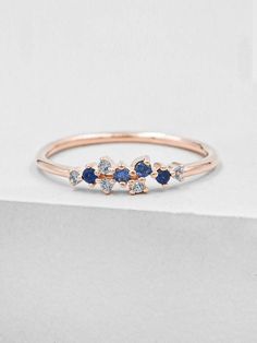 Twilight Cluster Ring Rose Gold & Blue Sapphire Ring | Etsy Simple Promise Rings For Her Sapphire, Minimal Engagement Ring Sapphire, Luxury Minimalist Sapphire Promise Ring, Small Simple Engagement Rings Blue, Luxury Dainty Sapphire Promise Ring, Cheap Blue Round Midi Rings, Twilight Ring, Gold Blue Sapphire Ring, Cute Promise Rings