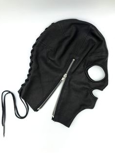 INCOGNITO Black Leather Lace Up Mask This simple leather mask, features a lace up back and a zipper on each side complete with a soft, suede lining. One size fits most. Leather Masks, Leather Face Mask, Mask Fashion, Leather Mask, Simple Leather, Face Mask Fashion, Leather Work, Leather Lace, Retro Outfits