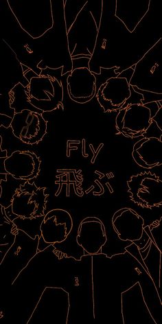 a group of people standing around each other with the words fly on them in chinese