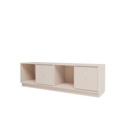 a white shelf with three compartments on it