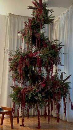 a christmas tree with red and green decorations