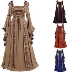 Hemline / Train:Long Length; Season:All Seasons; Sleeve Length:Long Sleeve; Look After Me:Washable; Gender:Women's; What's in the box:Dress; Types:Dress; Holiday:Masquerade; Style:Medieval,Renaissance,18th Century,Vacation Dress,Vintage Dress; Elasticity:Inelastic; Occasion:Festival,Party  Evening; Material:Terylene; Age Group:Adults'; Characters:Viking,Outlander,Plus Size,Elven; Cosplay Works:Valhalla; Pattern:Solid Color; Neckline:Square Neck; Sleeve Type:Flare Cuff Sleeve; Net Weight:0.55; Cl Gothic Cosplay, 18th Century Dress, Vestidos Retro, Dress With Corset, Costume Themes, Medieval Dress, Fantasias Halloween, Hooded Dress, Victoria Dress