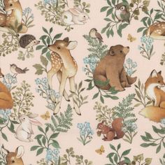 an animal themed wallpaper with various animals and flowers on the background, including deers