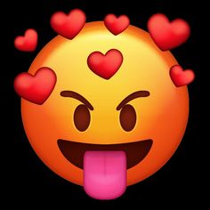 an emoticive smiley face with hearts on it's head and tongue sticking out