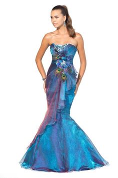 Blush - 9318 Gorgeous Strapless Embellished Mermaid Gown Renewal Dress, Blue Wedding Gowns, Blush Prom Dress, Mermaid Gown Prom, Popular Prom Dresses, Rainbow Mermaid, Blue Prom Dress, Aqua Dresses, Quince Ideas