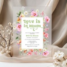 Wildflower Love is in Bloom Garden Bridal shower Acrylic Invitations Matching items are available. Love Is In Bloom Bridal Shower Games, Bridal Shower Love Is In Bloom, Love Is In Bloom Bridal Shower Theme, Couples Shower Themes, Bloom Theme, Love Is In Bloom, Love In Bloom, Garden Bridal Showers