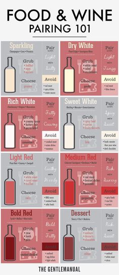 food and wine pairing 101 by the gentleman's manual, which includes different types of bottles