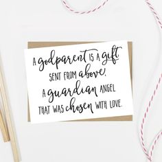 a card that says, a godparent is a gift sent from above a garden angel that was chosen with love