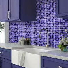 Purple Foil Glossy And Frosted Square Glass Mosaic Tile Glass Tile Crafts, Square Mosaic Tile, Purple Tile, Mosaic Tile Sheets, Kitchens Ideas, 2024 Kitchen, Modular Kitchens, Square Tiles, Purple Foil