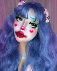 Halloween Makeup Ideas Pretty, Cute Clown Makeup Aesthetic, Happy Clown Makeup, Sleepover Makeup, Pierrot Clown Costume, Clown Core Makeup, Clown Makeup Looks, Clowncore Makeup, Clown Girl Makeup