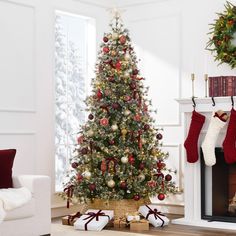 a decorated christmas tree in a living room