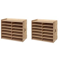 two cardboard storage shelves are shown side by side