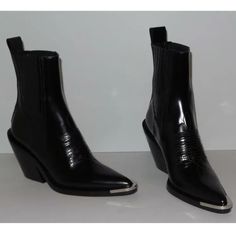 Paco Rabanne Runway Western Cowboy Black Chelsea 80 Smooth Leather Boots 100%Authentic Guaranteed Description:These Black Paco Rabanne 80 Smooth Leather Cowboy Boots Feature A Pointed Toe, Ankle Pull Tab, 80 Mm Block Heel And Tonal Stitch Details.Includes Dust Cover And Box 6'' Shaft(Approximately) Pointed Toe. Size: 35heel Height: 80mmmade In Italyleather Insoles, And Leather Solescolor: Blacksilver-Tone Hardware Material: Smooth Leatherretail Price For These Boots Is $995 Plus Tax