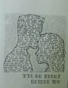 a piece of paper with words written on it and two people kissing each other in the middle