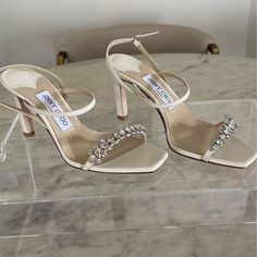 Beautiful For A Special Event. Tried On But Never Worn Outside. Size 6.5 And Comes With A Dust Bag But No Box Luxury Wedding Heels, Jimmy Choo Wedding Shoes, Bride Heels, Elegant Wedding Shoes, Type Shi, Ethereal Wedding, White Wedding Shoes, Wedding Heels, Jimmy Choo Shoes