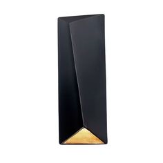 a black and gold wall light on a white background, with an angled corner in the middle