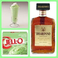 there is a bottle of jello next to a glass with whipped cream in it