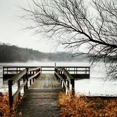 a wooden dock sitting next to a body of water