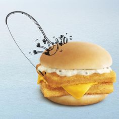 a chicken sandwich with cheese and mayonnaise on it is floating in the air