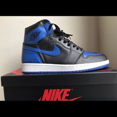 Retro Style Michael Jordan Classic Basketball Shoe Jordan 1 Royal Blue, Blue Mid-top Jordan Shoes With Cushioned Footbed, Jordan 1 Royal, Shoes Jordan 1, Blue Jordans, Shoes Jordan, Royal Blue Color, Jordans For Men, Nike Air Force Sneaker