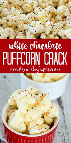 Puffed Corn Recipes, White Almond Bark, Two Ingredient, Chocolate Popcorn, Christmas Candy Recipes, Almond Bark, Popcorn Recipes