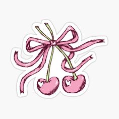 two cherries tied with pink ribbon sticker