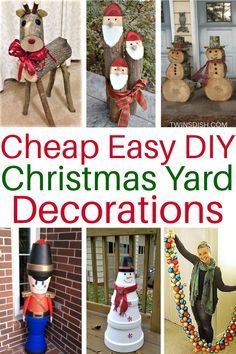 the cover of cheap easy diy christmas yard decorations, including snowmen and santas