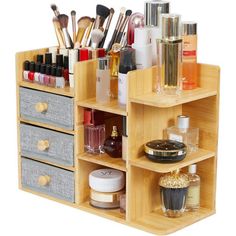 Our Skincare Organizer has 3 fabric drawers that are removeable. It can provide you rich hidden storage space or you can remove it to get extra storage shelves. As the product has a compact size(16.14"D x 6.7"W x 12"H) but large capacity storage space, plus its elegant appearance, make the makeup storage organizer can be widely used as a counter organizer for dresser bathroom bedroom restroom, and so on. Latitude Run® | Latitude Run® Makeup Organizer Countertop, Cosmetic Skincare Organizers w / Wooden Vanity Organizer, Organizer For Dresser, Wood Makeup Organizer, Makeup Organizer Countertop, Skincare Organizer, Makeup Storage Organizer, Dresser Bathroom, Counter Organizer, Brush Holders