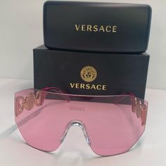 Versace | Accessories | New Authentic Ve2258 0284 45 Versace 45 Mm Pink Sunglasses | Poshmark Sunglasses Versace, Pink Lenses, Versace Pink, Square Frame Sunglasses, Fashion Eye Glasses, Pink Sunglasses, Versace Accessories, Versace Sunglasses, Sunglasses For Women