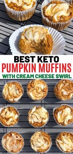 the best keto pumpkin muffins with cream cheese swirl are ready to be eaten