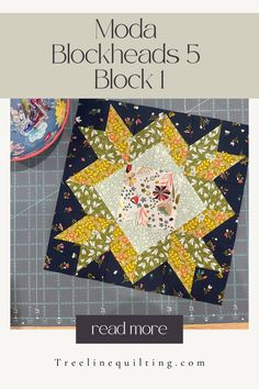 the cover of moda blockheads 5 block 1, featuring an image of a star