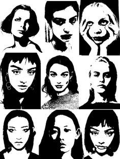 black and white images of women with different faces