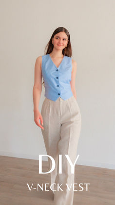 A look into Old Hollywood iconic style, elegant class, and exquisite craft will take you to this Marlene vest with its beautiful structure and flattering shape 🩵 Elegant Sewing Patterns, Diy Vest, Vest Tutorial, Stylish Sewing Patterns, Sewing Dresses For Women, Crop Top Sewing Pattern, Elegant Vest, Diy Crop Top, Fitted Vest