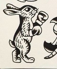 an ink drawing of two rabbits playing with each other