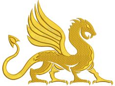 a golden dragon is shown on a white background