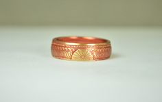 "1938 Japanese 1 Sen Coin Ring w/Dusky Rose nanoceramic: - Glowing Brass Coin Ring - Your choice of Nano Ceramic Color. (see the second photo) - Comes in a cute box ready for gift giving. - Made to order, just for you. These rings are handcrafted using a rare brass Japanese One Sen Coin. Issued only in 1988 they feature a beautiful wave and cherry blossom design that will be on the outside of the ring. The inside of the ring features the date and issuing authority in Japanese script. You can see Japanese Script, 21st Anniversary, Bohemian Ring, Ceramic Color, Wave Ring, Cute Box, Blossom Design, Coin Ring, Rose Ring