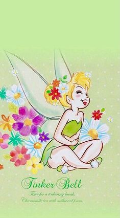 the tinker bell app is showing an image of a fairy with flowers on it